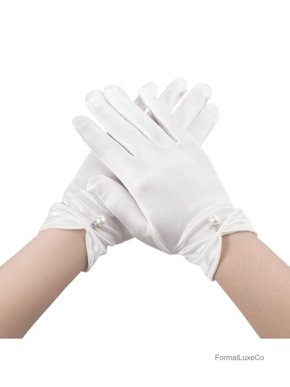 Satin Pearl Wrist Gloves for Women Bridal Tea Party Opera Short